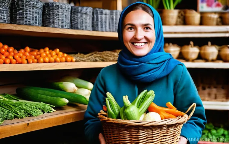 러시아 지역별 방언 차이 - A vibrant and bustling outdoor market scene in a sunny southern Russian region, such as Krasnodar or...
