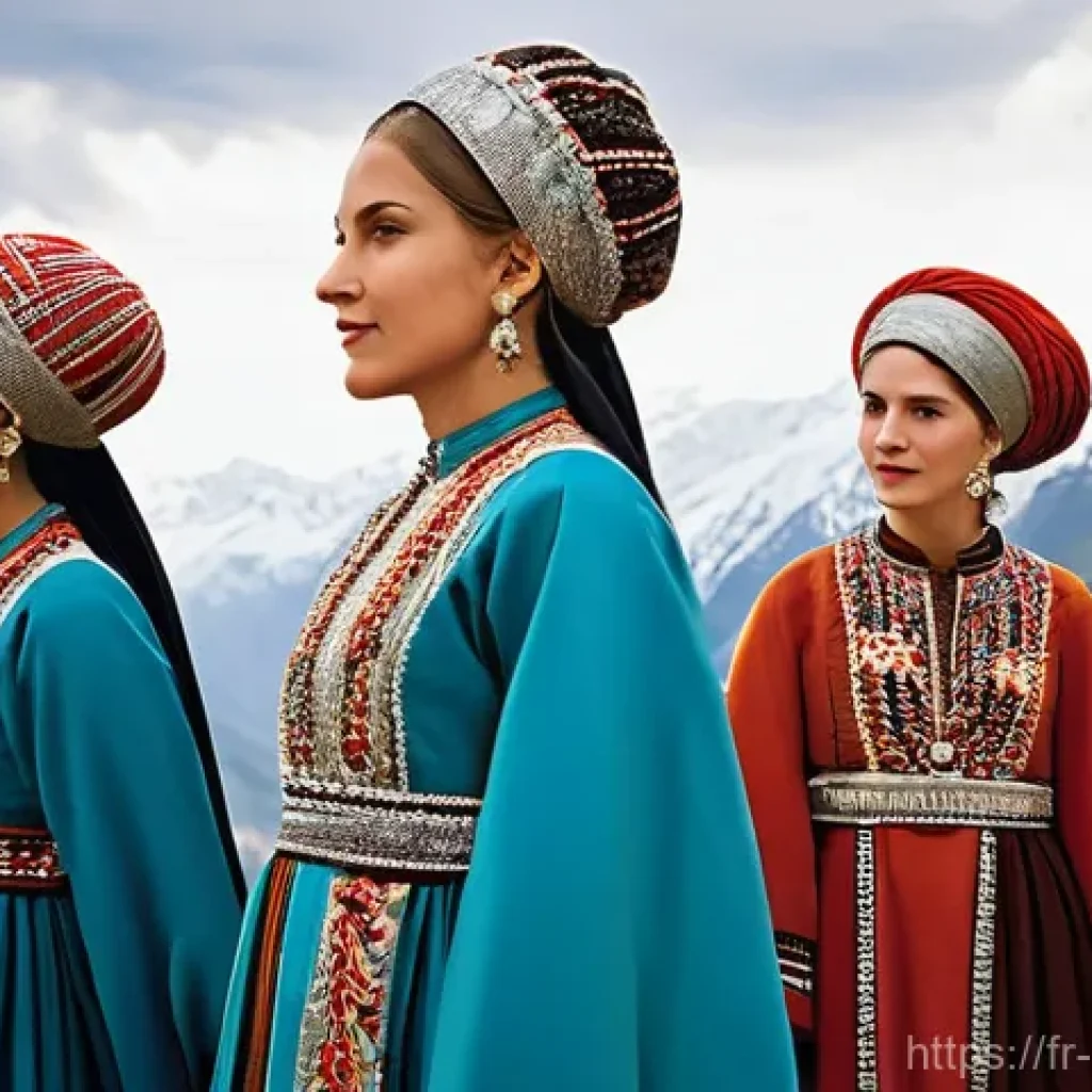 러시아 민족 분포 - **Caucasian Heritage Celebration:** A vibrant outdoor scene set in the majestic, rugged mountains of...