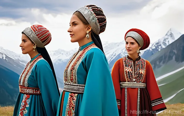 러시아 민족 분포 - **Caucasian Heritage Celebration:** A vibrant outdoor scene set in the majestic, rugged mountains of...