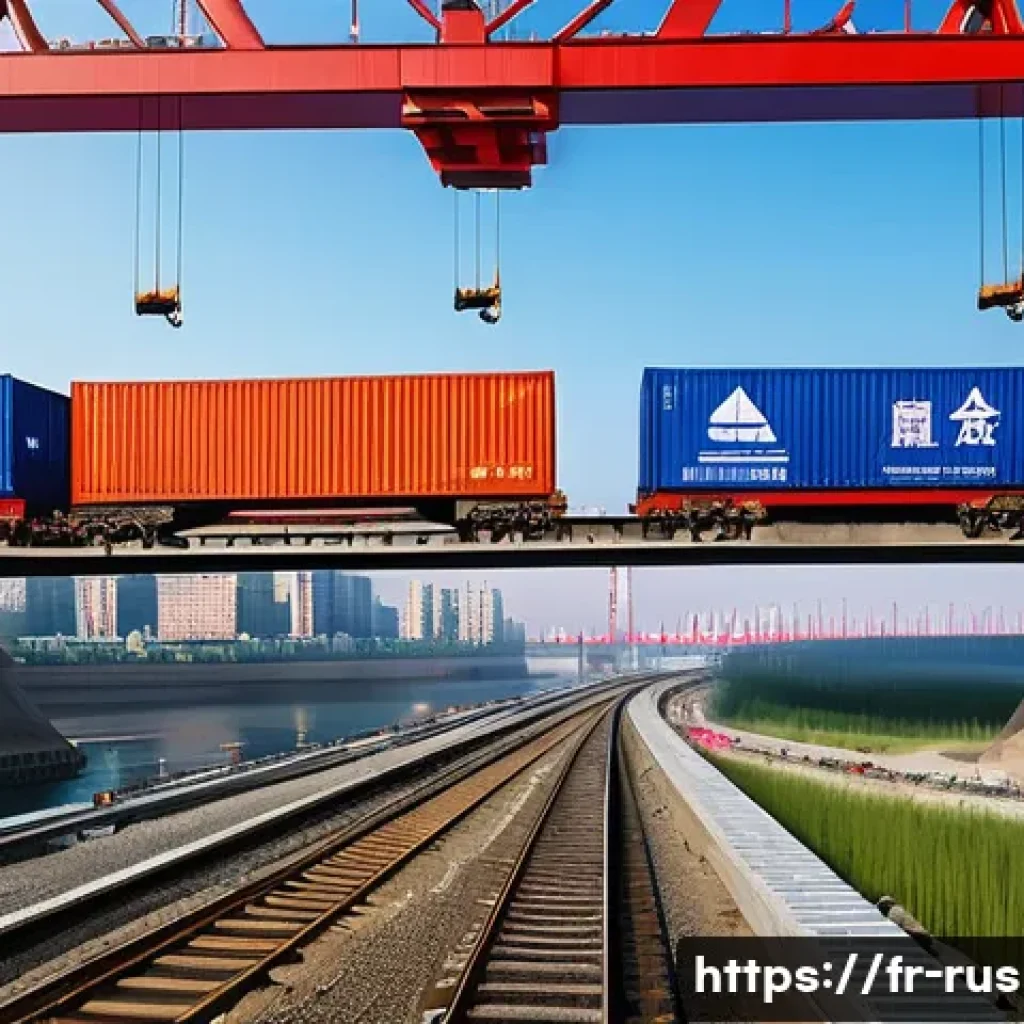 러시아와 중국의 관계 - A detailed scene depicting a bustling China-Russia border trade zone with modern infrastructure: fre...
