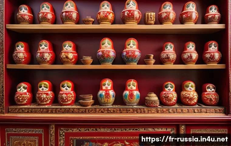 러시아 민속 공예품 구매처 - A cozy Parisian boutique interior filled with authentic Russian handicrafts: hand-painted wooden Mat...