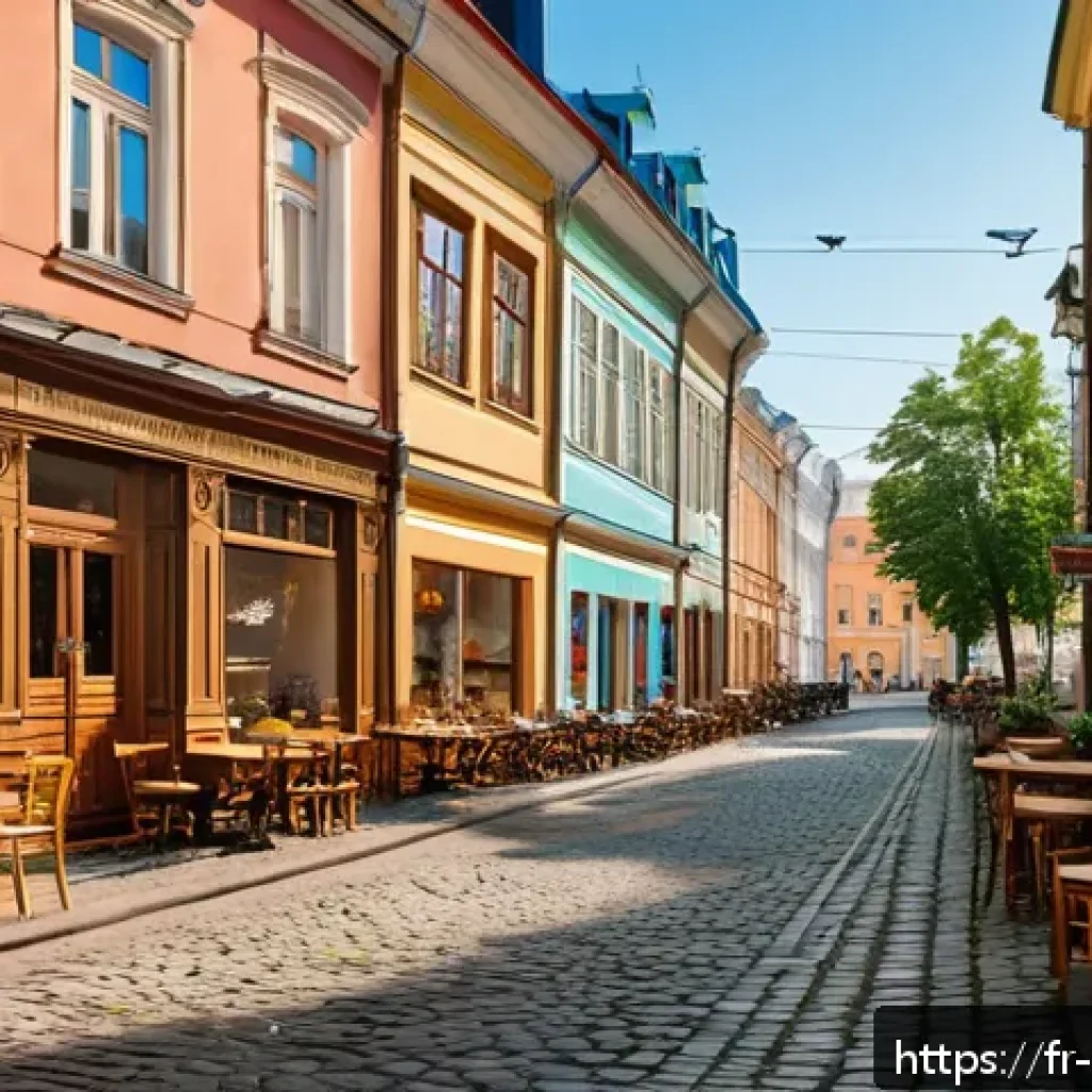 상트페테르부르크 관광 명소 - A peaceful cobblestone street scene in the Petrogradski district of Saint Petersburg, featuring colo...