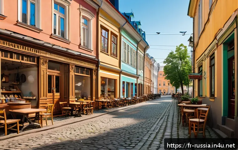 상트페테르부르크 관광 명소 - A peaceful cobblestone street scene in the Petrogradski district of Saint Petersburg, featuring colo...