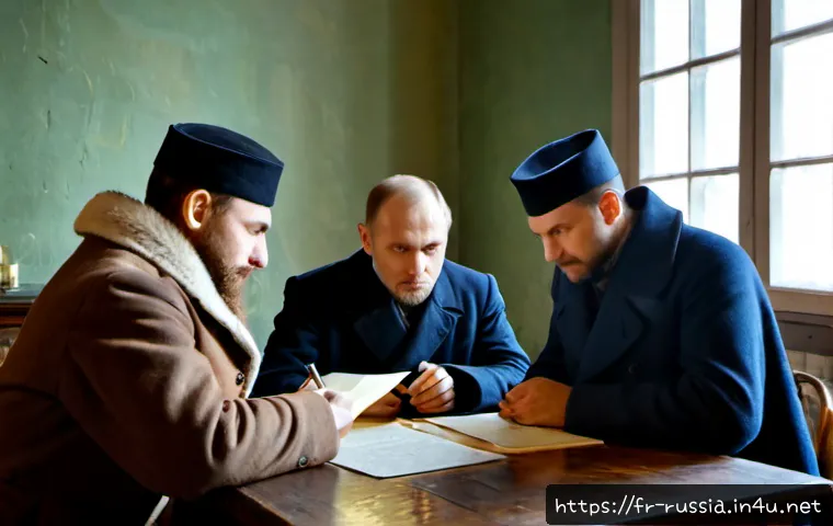 러시아 독립운동 역사 - Photorealistic historical scene of Russian independence-era activists in early 20th-century winter c...