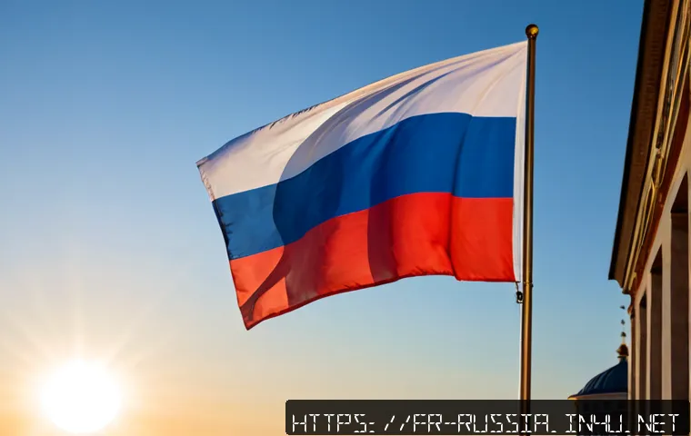 러시아의 국기와 상징 의미 - Photorealistic Russian tricolor flag with white, blue, and red horizontal bands flowing gently on a ...